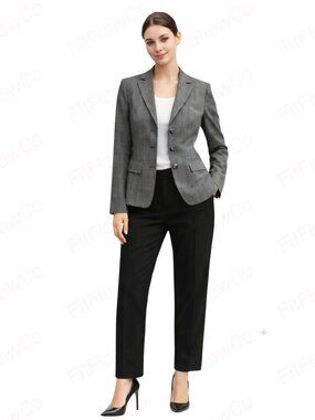 Tahari ASL Gray Plaid Blazer Size 8 Career Office Jacket Stretch tailored